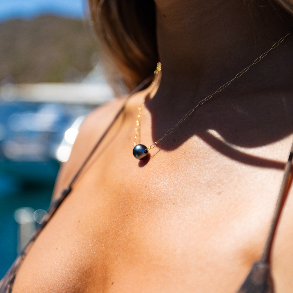 The Golden Hour, Tahitian Pearl Necklace - Paper Clip Chain