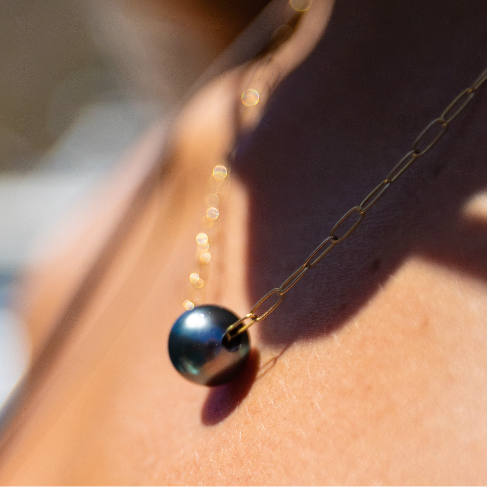 The Golden Hour, Tahitian Pearl Necklace - Paper Clip Chain